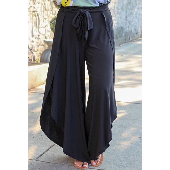 The Style Sphere Pants - Womens Black Pants Sz 1X 2X 3X Front Tie Tulip Wide Leg Dress Skirt Summer Boho